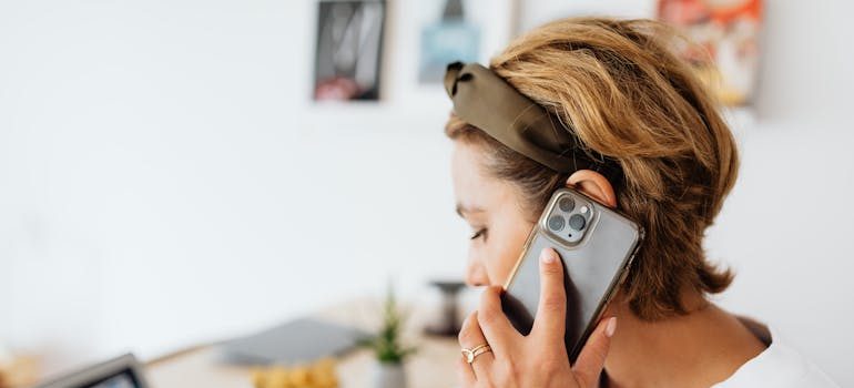 A woman talking on a phone