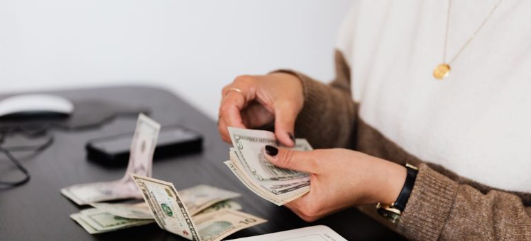A woman counting money
