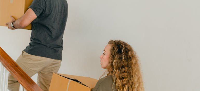 People with packed boxes