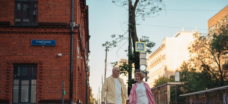 Seniors crossing a street
