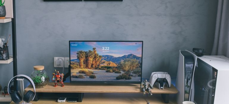 A home office ready to be moved