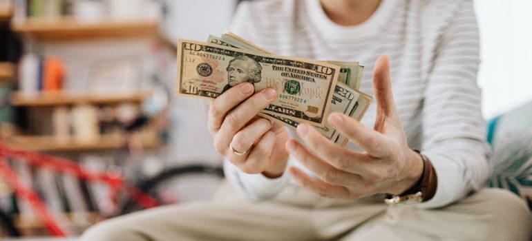 A woman counting money
