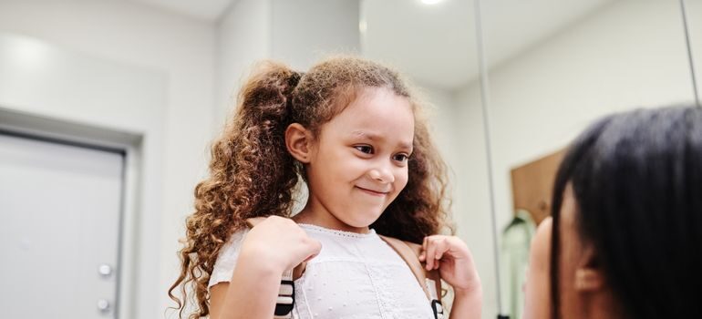 A girl ready to go to school.